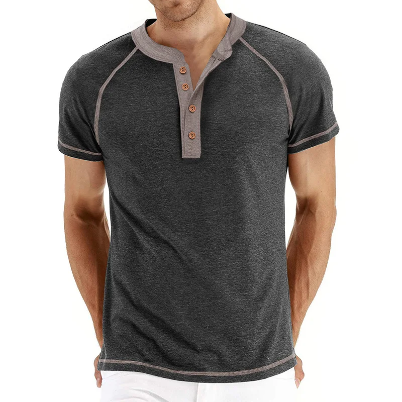 Sommer Herren European American Style Kurzarm Henley Kragen Patchwork T-Shirt Casual Slim/Fit Herren Tops für Outdoor-Sportarten – Detail 13