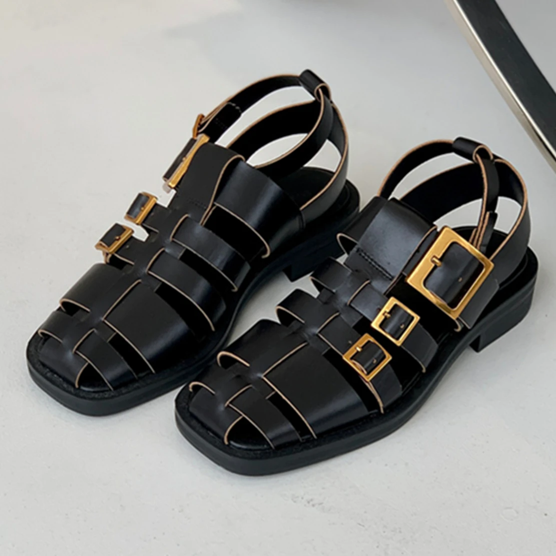 

Elmsk 2023 Spring And Summer New Casual Flat Shoes Roman Retro Fashion Leather Sandals Women's