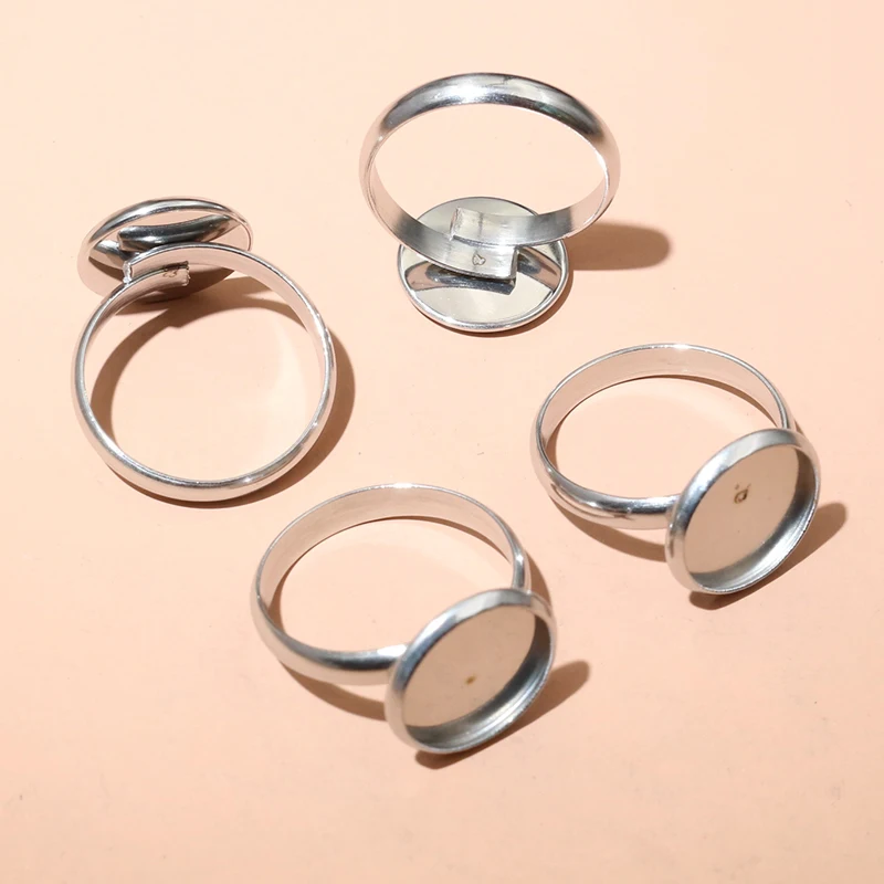 10 Pces Base Blanche Bague + Cabochons 12mm – Argent Clair – Uxcell
