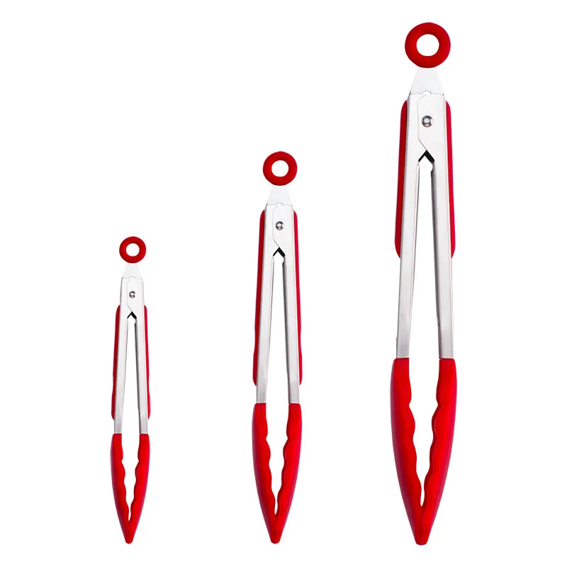 3pcs/set Silicone Food Tong Stainless Steel Kitchen Tongs Silicone Non-slip Cooking Clip Clamp BBQ Tools Kitchen Accessories