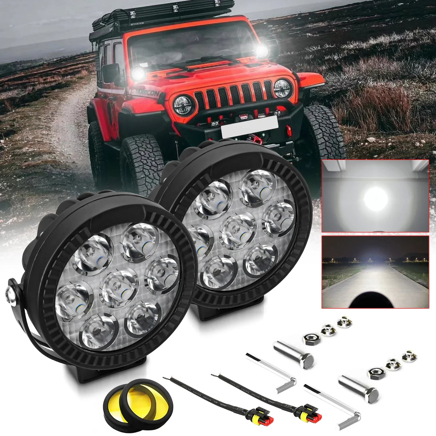 Auxiliary Motorcycle Driving High/Low Len Fog Lamps 6000K Driving Lights Off Roa