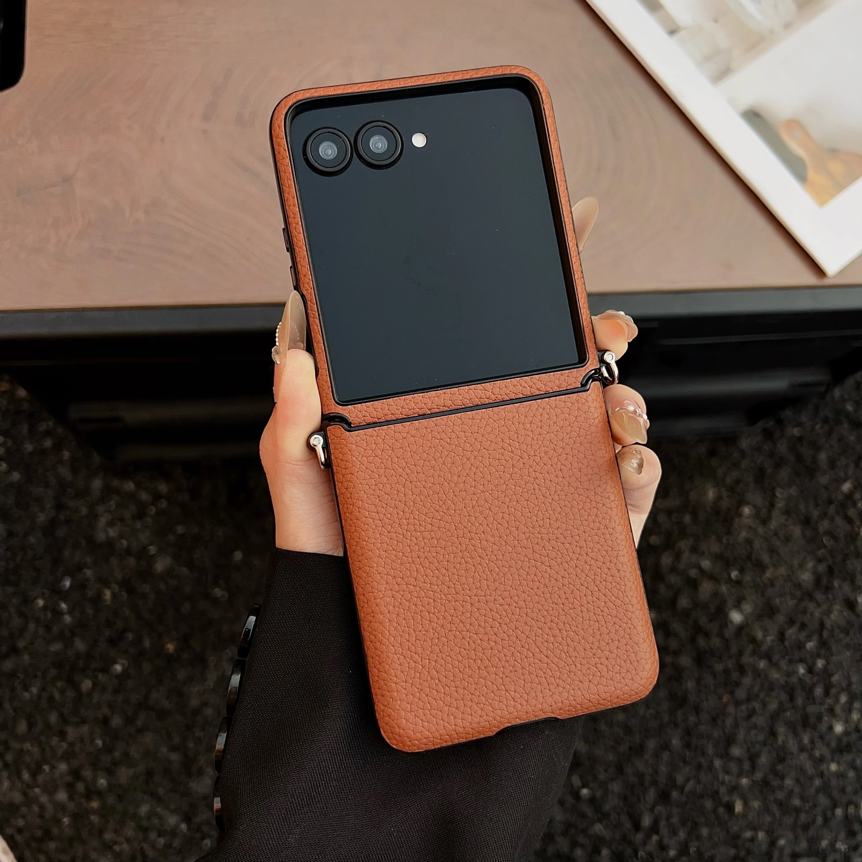 Elegant Litchi Grain PU Leather Shockproof Couple Case - Luxury Business Design