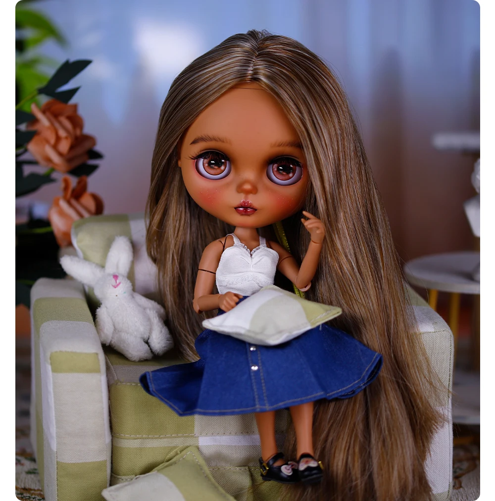 Neo Blythe Doll White Cami Top & Denim Skirt Outfit 1