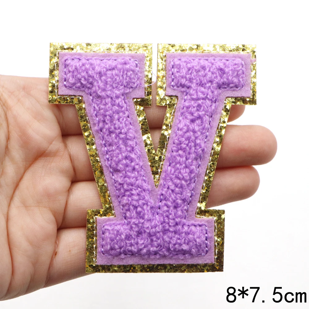 1 Stück 80 mm lila A-Z Englisch Chenille bestickter Aufnäher zum Aufbügeln für Kleidung, Taschen, DIY-Namensschild, Alphabet-Patches, Dekoration – Detail 25
