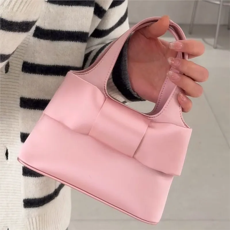 JIAERDI Sweet Cute Pink Hand Bag Wallet Women Fairycore Aesthetic Bow Satin Handbag Purse Girls Retro Shoulder Crossbody Bags