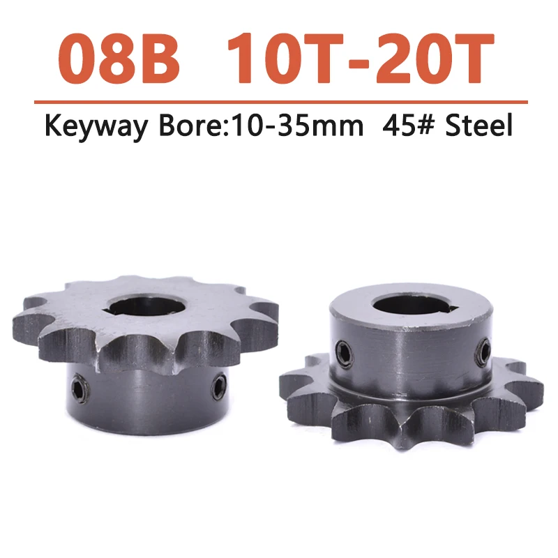 Industrial Drive Sprocket Wheel 1pc 10T-20T 08B 45# Steel Chain Gear 10 11 12 13 14 15 16 17 18 19 20 Teeth Keyway Bore 10-35mm industrial drive sprocket