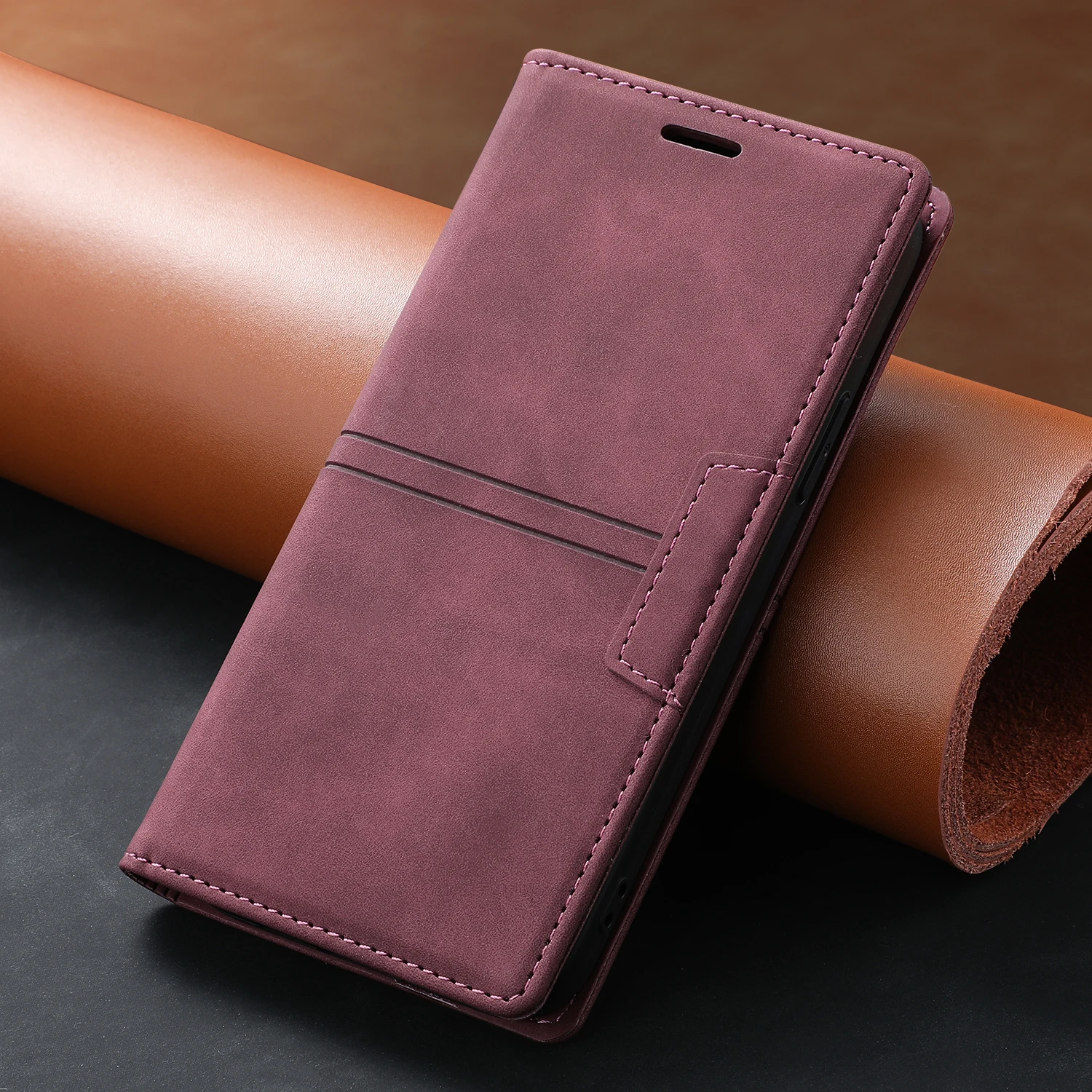 Leather Flip Wallet Cover - Sleek Protective Case with Card Holder