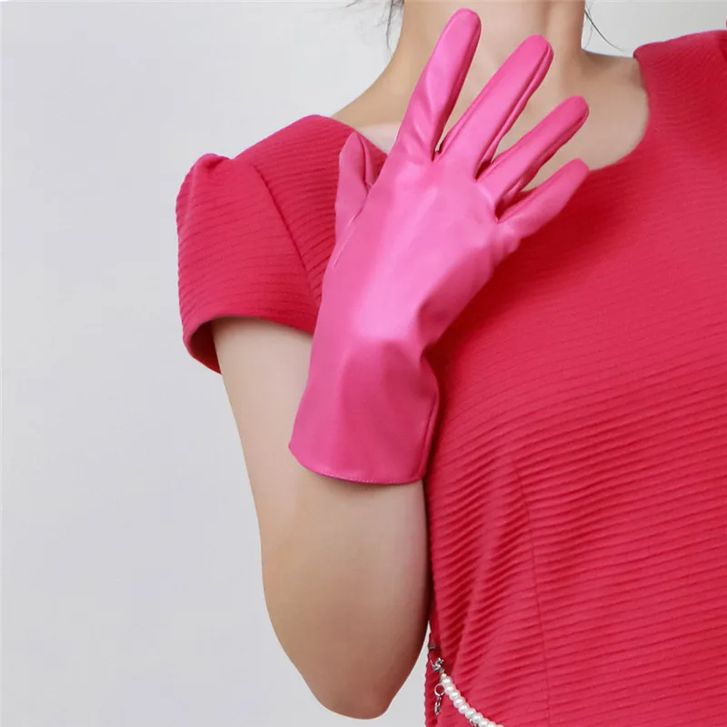 28 cm Kurze Lederhandschuhe Weibliche Kunstleder Nachahmung Schaffell Matte Leder Altman Blau Frauen Handschuhe Cosplay Nachtclub Party – Detail 2