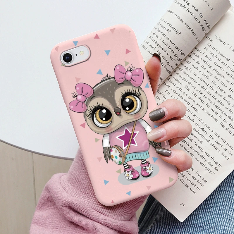 Floral Silicone Phone Case with Cute Cat & Bear Design - Soft Protective Back Cover