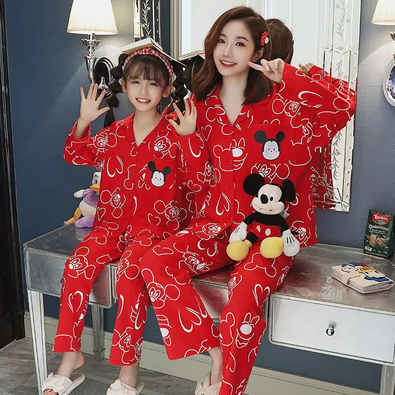 

Disney Anime Mickey Mouse Pajamas Suit Cartoon Thickening Warm Nightgown Cute Parent-Child Clothing Girl Home Wear Birthday Gift