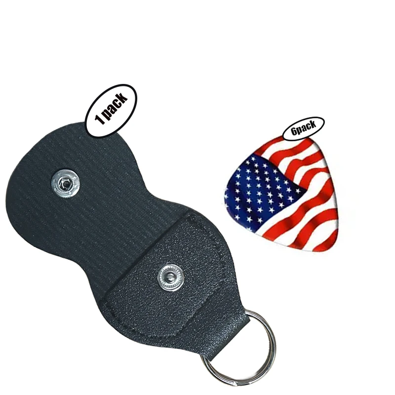 6 pcs PVC Guitar Picks With Pu Carrying Pouch set , US FLAG Double-sided printing ，For ukulele，Electric ，Acoustic Guitars, Gift