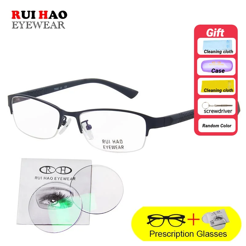 

Customize Prescription Glasses Unisex Myopia Hyperopia Spectacles Half Rimless Leisure Eyeglasses Fill Resin Lenses 863