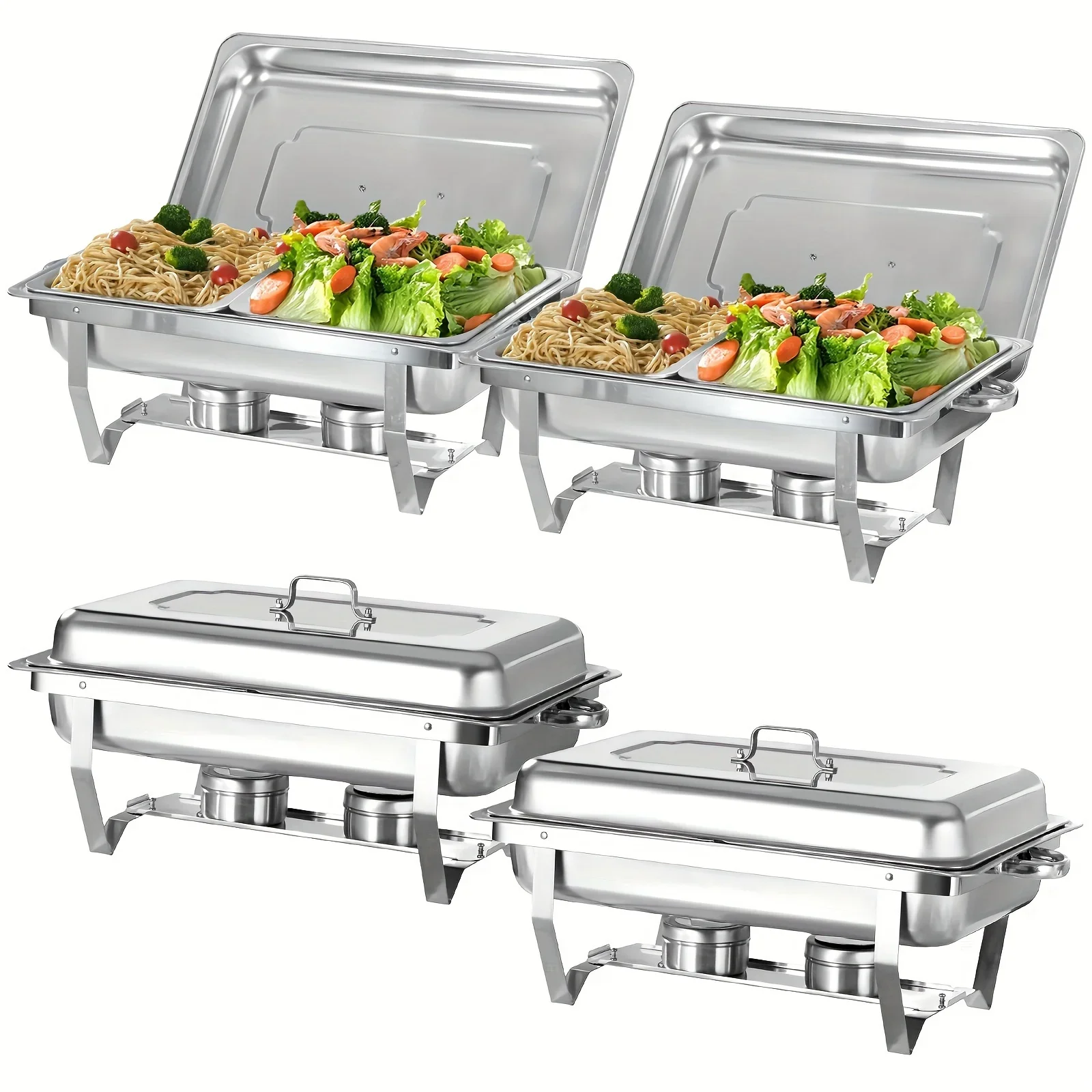 4 Pack 8QT Half Size Stainless Steel Chafing Dish Buffet Set-Durable Food Warmer Kit With Tight-Fitting Lids,