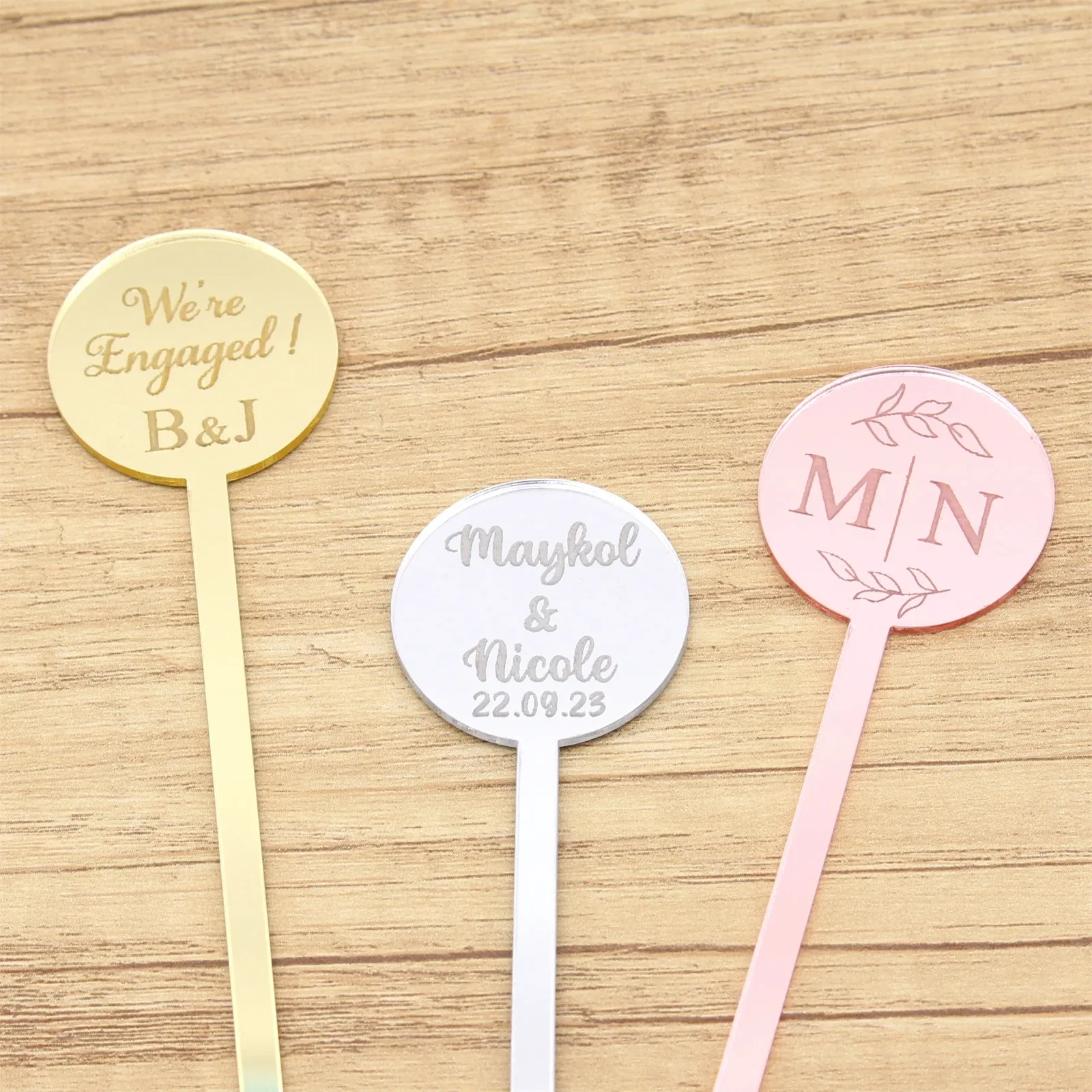 100PCS Personalized Engraved Stir Sticks Etched Drink Stirrers Bar Stir  Sticks Swizzle Acrylic Table Tag Baby Shower Decor