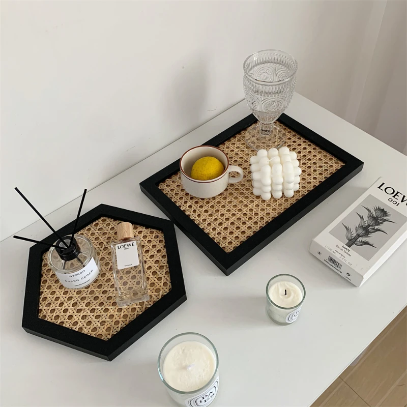 

Nordic Rattan Jewelry Aromatherapy Sundry Storage Tray Plastic Household Perfume Ornaments Organizer Plate Creative Photo Prop