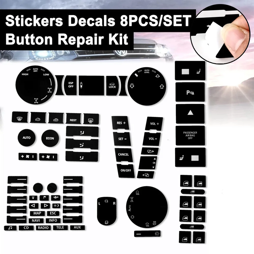 

Fit for VW Touareg 2004 2005 2006 2007 2008 2009 Car Front Radio Button Decal Sticker with Navigation Repair Set