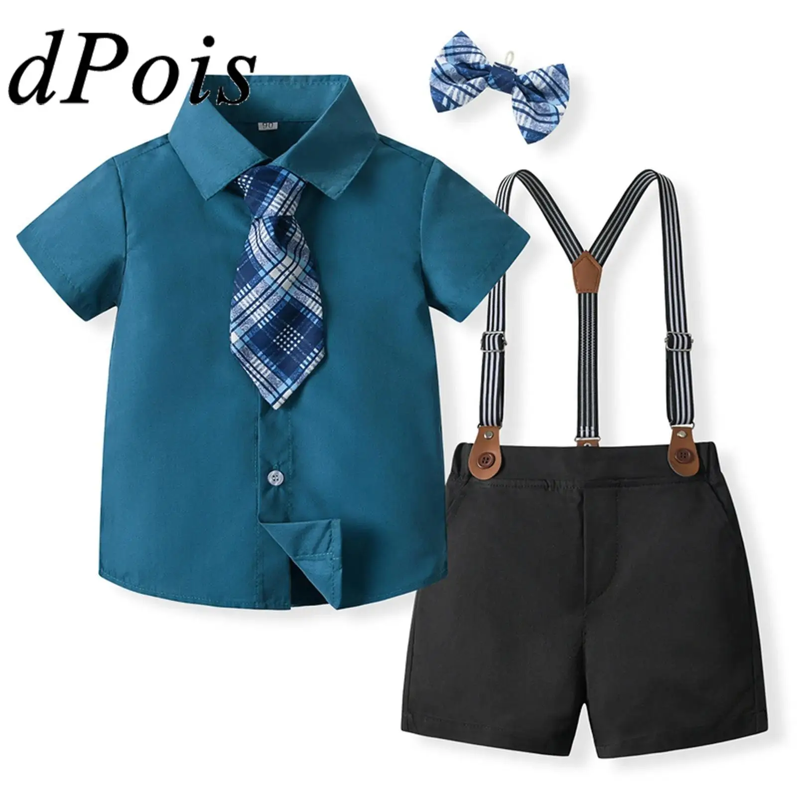 

Kids Boys British Style Formal Suit Gentleman Outfit Short Sleeve Suspenders Shorts for Birthday Party School Uniforms