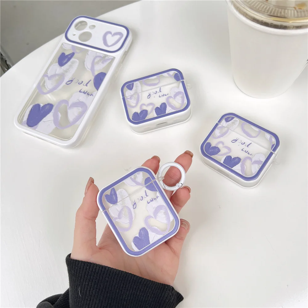 Coreano Viola Amorevole Cuore Per Apple Airpods 1 2 Pro Custodia Custodia Airpod Custodia Air Pods Custodia Protettiva Airpod Pro 2-In-1