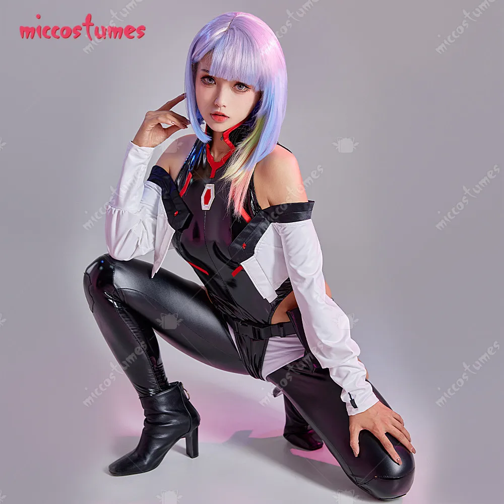 Damen Lucy Cosplay Kostüm PU Leder Bodysuit Anime Outfit Punk 15