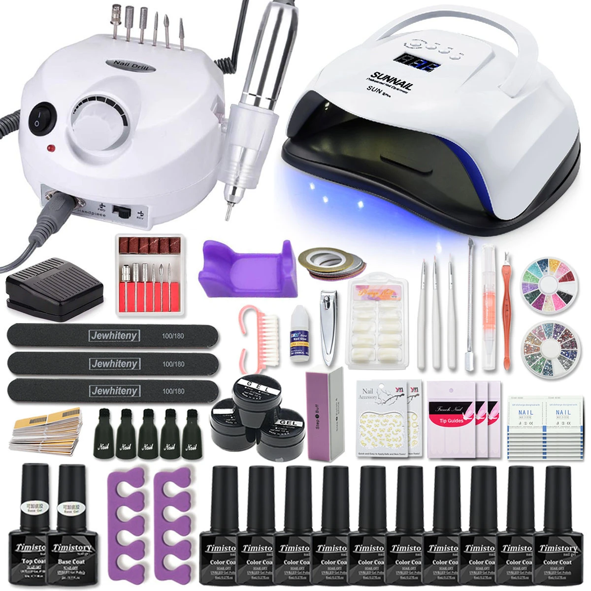 Manicure Set Acrylic Nail Kit With 120/80/54w Nail Lamp 35000rpm Nail
