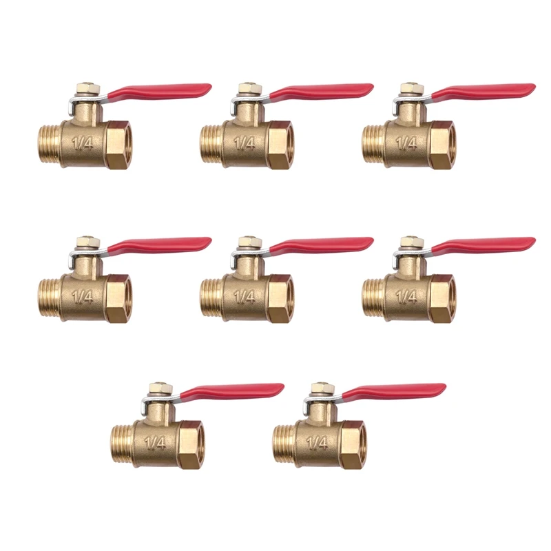 

8PCS 1/4 Inch Heavy Duty Brass Ball Valve Shut Off Switch Male And Female NPT Thread Pipe Fitting