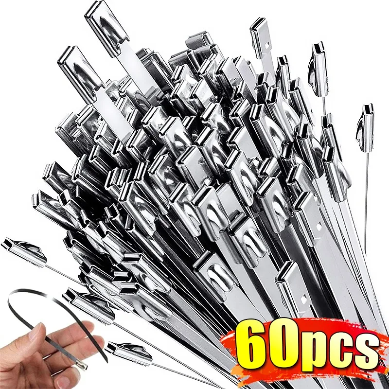 

20/40/60pcs Stainless Steel Metal Cable Ties Exhaust Wrap Coated Self- Locking Zip-Exhaust Multifunctional Locking Cable Ties