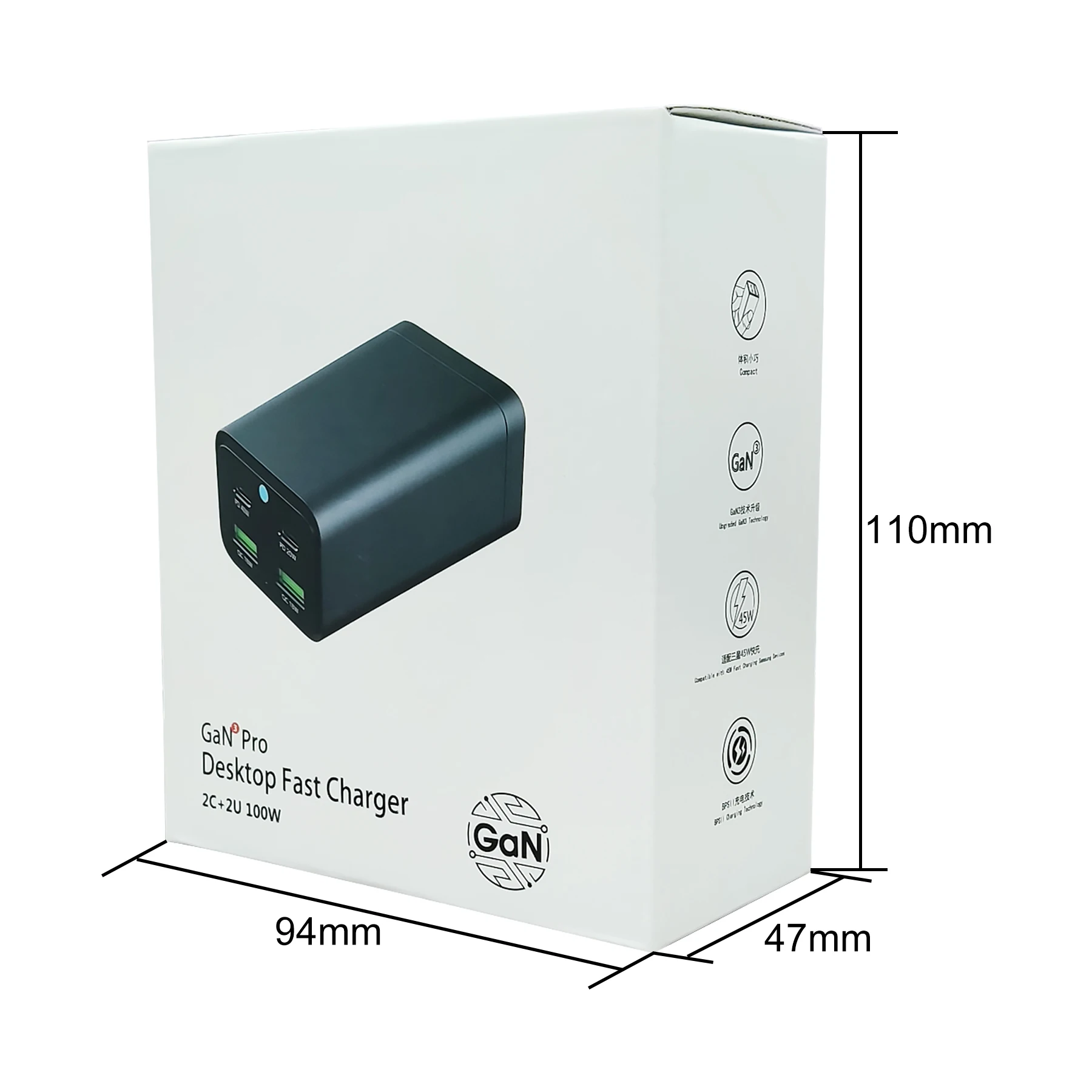 100W USB C Fast Charger GaN 4 in 1 Charging Station With 2 USB-C(40W+20W) And 2 USB Ports(18W+18W) For MacBook Laptops iPhone Sa