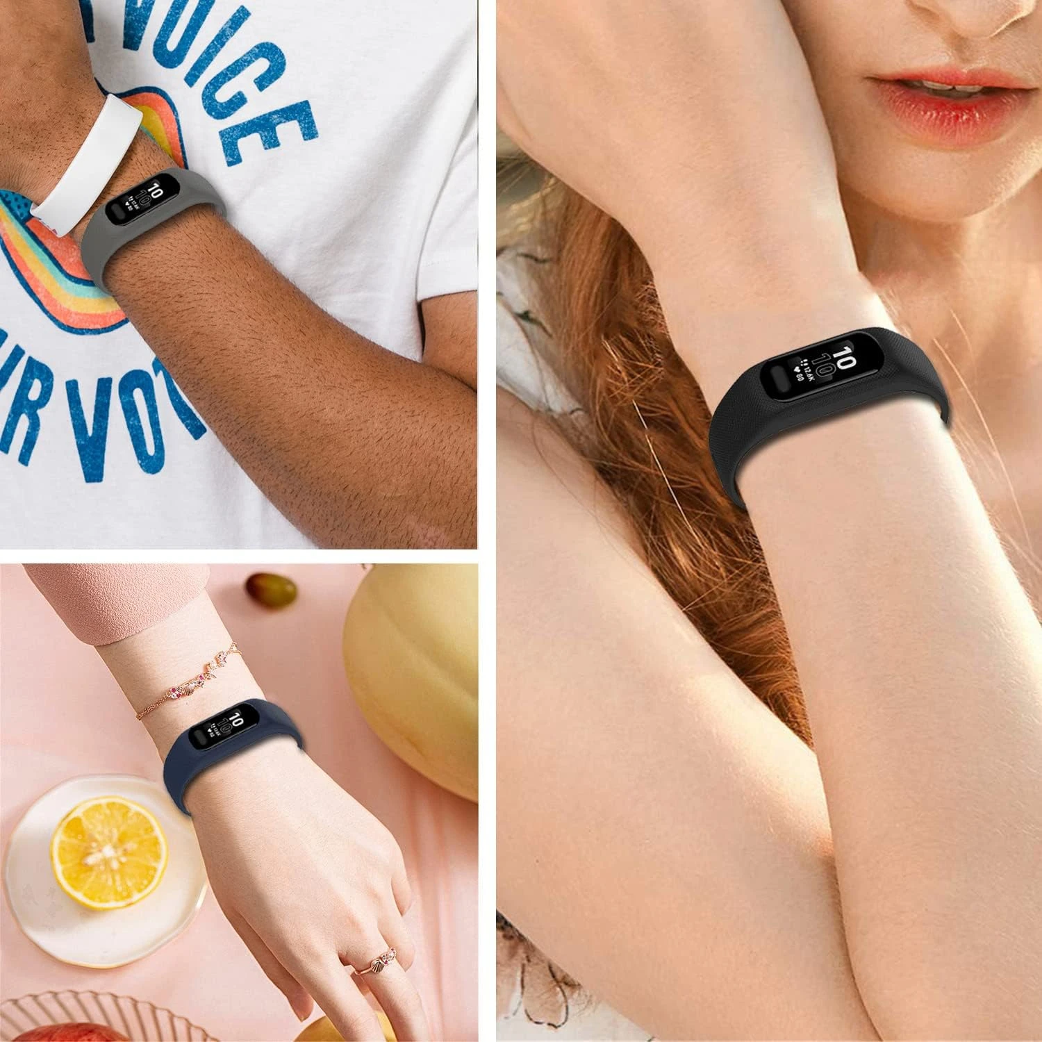 Stylish, chic, and comfortable 3-piece soft silicone replacement bands for Vivosmart 5 with secure metal clasp buckle. Fashionab