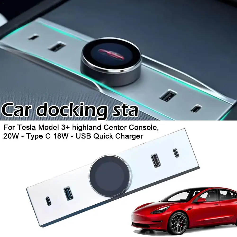 

2024 New Knob Gear Shifter Docking Station for Tesla Y Center Console 20W - Type C 18W - USB Quick Charger