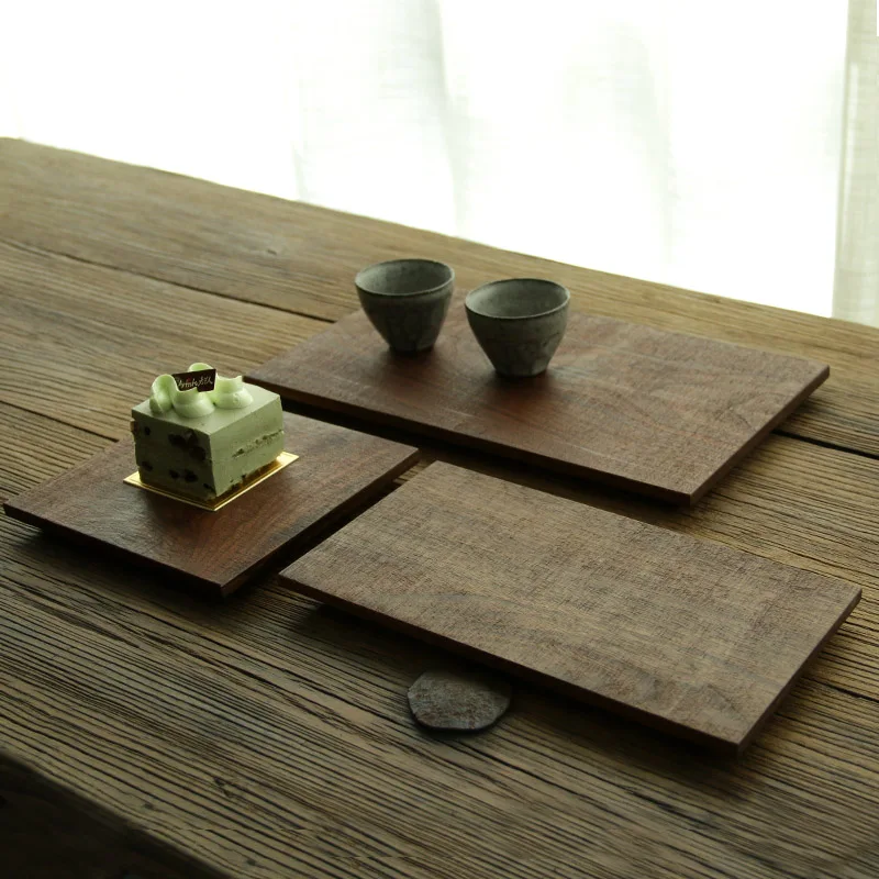 

Japanese black walnut rectangular brushed texture tray whole wood tea plate dinner plate solid wood manual tray