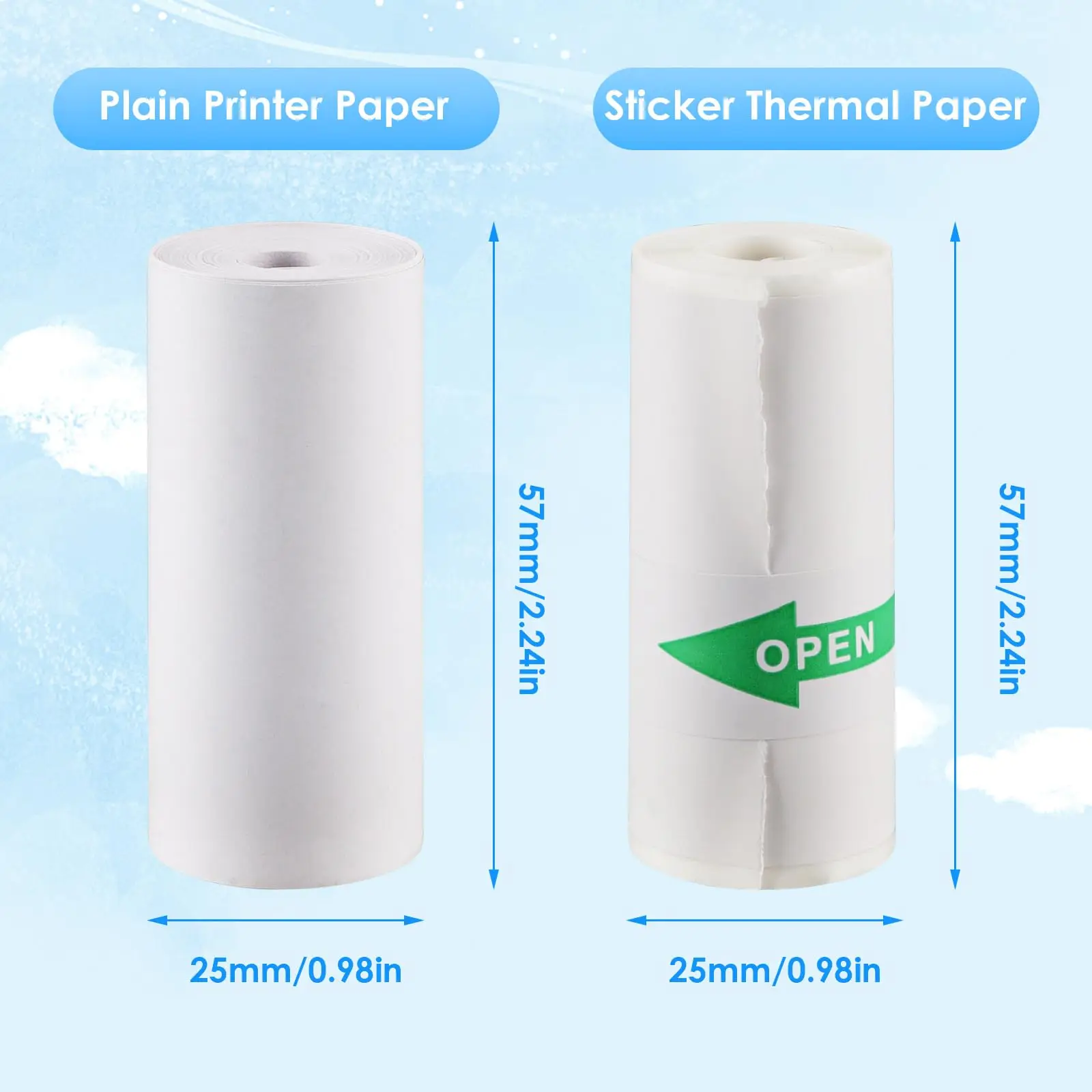 10 Rolls Thermal Inkless Printing Paper for Mini Sticker Receipt Printer Portable Bluetooth Pocket Printer, Including 5 rolls of