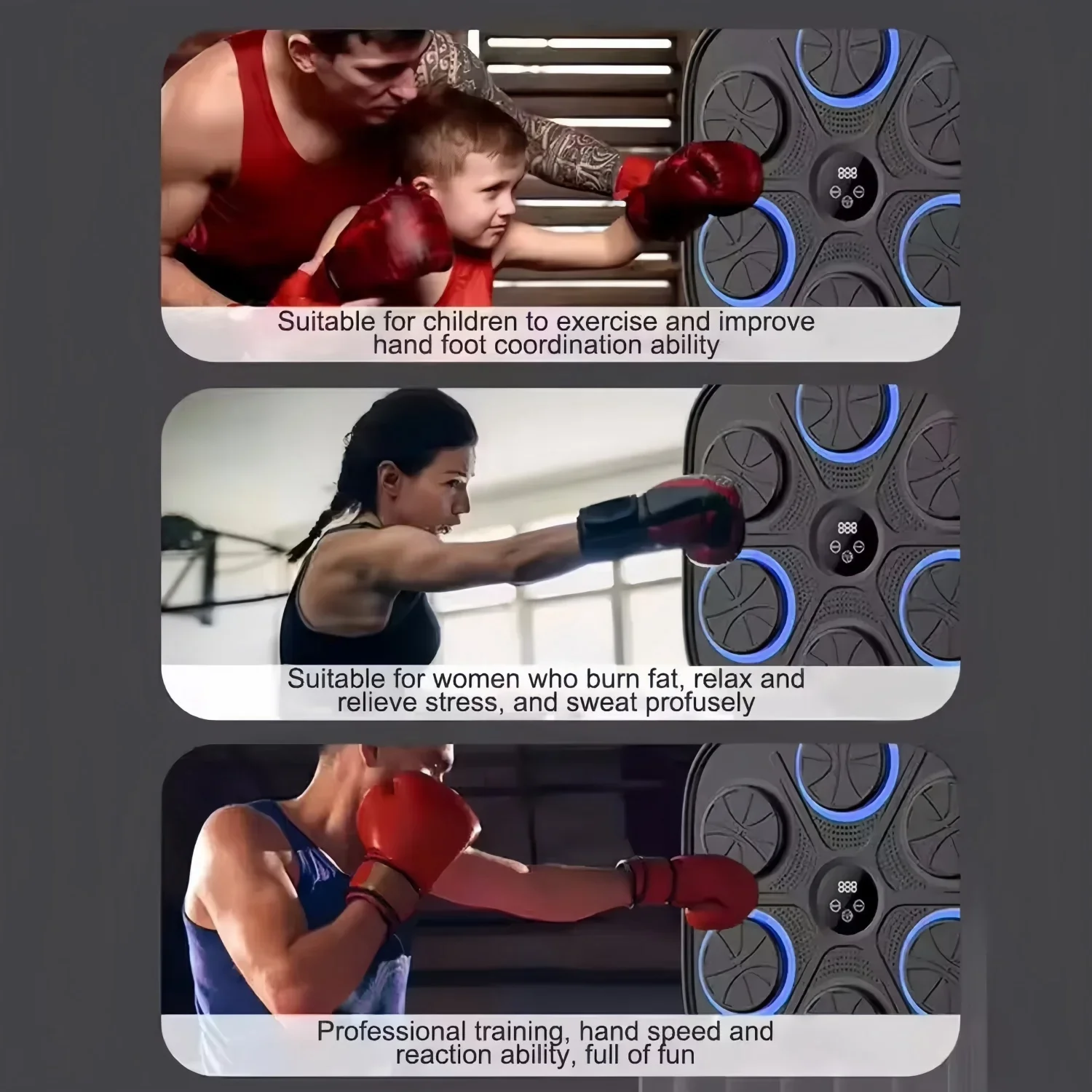 LED Smart Bluetooth Music Boxing Machine Training Target Wall Mounted, Electronic Focus Agility Digital Boxing for Kids Adults