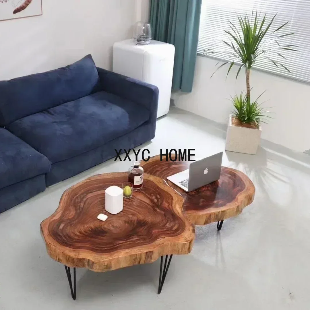 New Industrial Style Kitchen Natural Shape Top Live Edge Walnut Large Rustic Wood Restaurant Dining Coffee Table