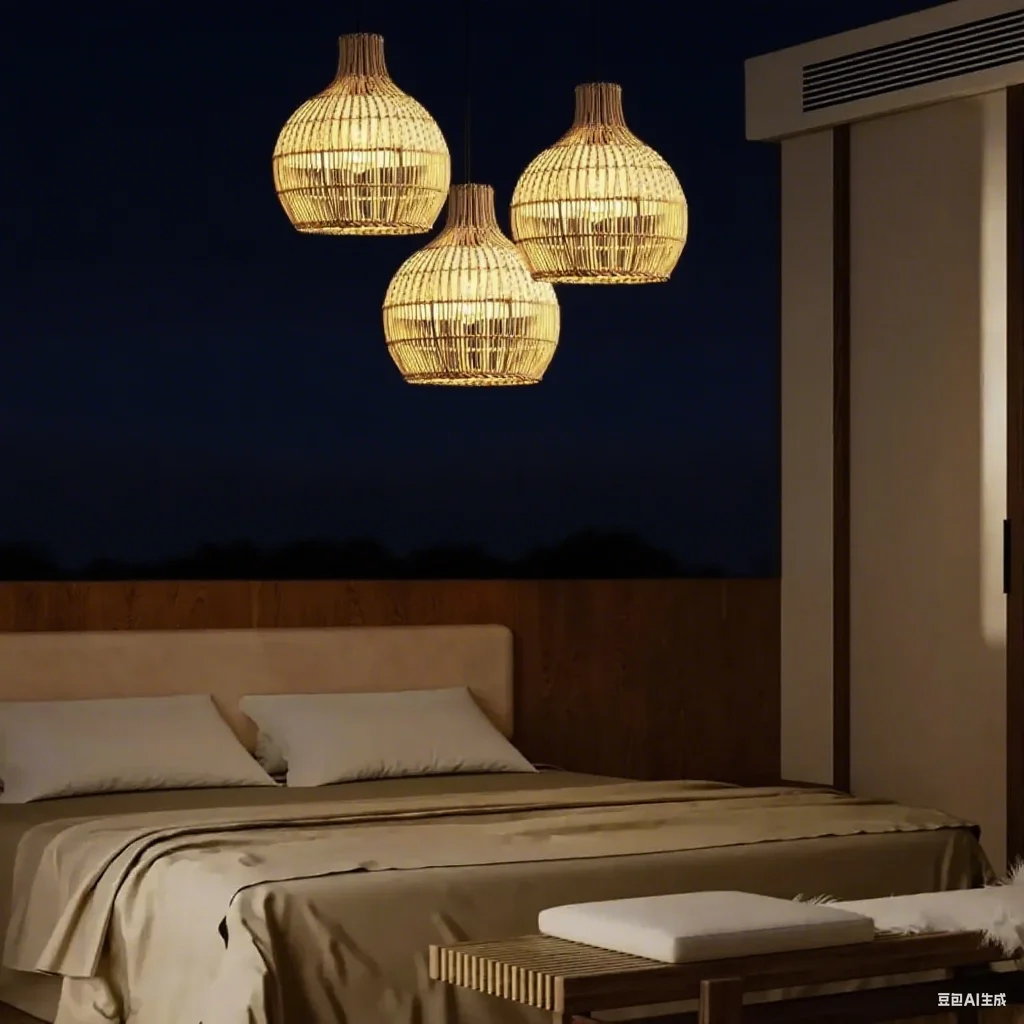 30CM Rattan Pendant Light Fixture Mini Hand-Woven White Rattan Chandelier Boho Wicker Hanging Lamp for Dining Living Kitchen