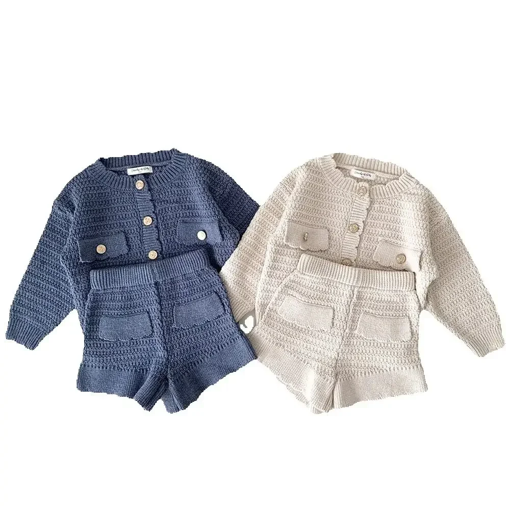 Soft Knitted Baby Girl Cardigan and Shorts Set for Autumn