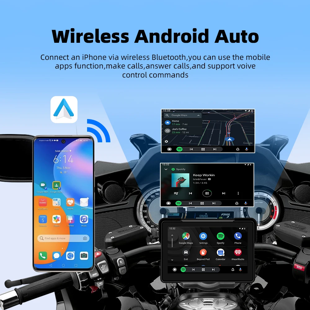 EKIY 7 인치 Carplay 오토바이 휴대용 무선 CarPlay 안드로이드 자동 화면 미러링 화면 오토바이 네비게이션