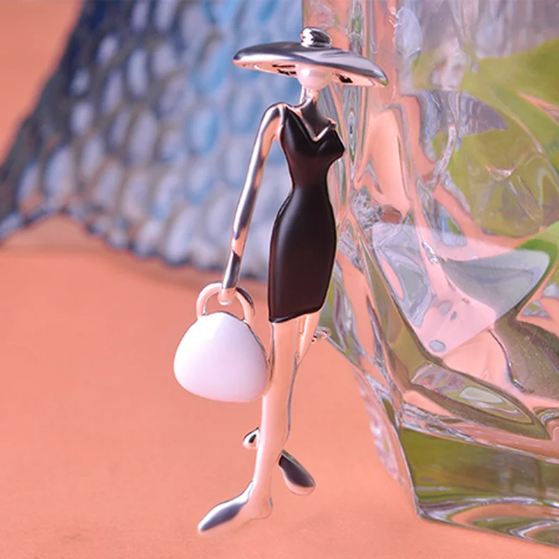 OI Modern Red Dress Accessories Figure Women Brooches Enamel Gold-color Broach Corsage Hijab Pins broche Mujer Jewelry