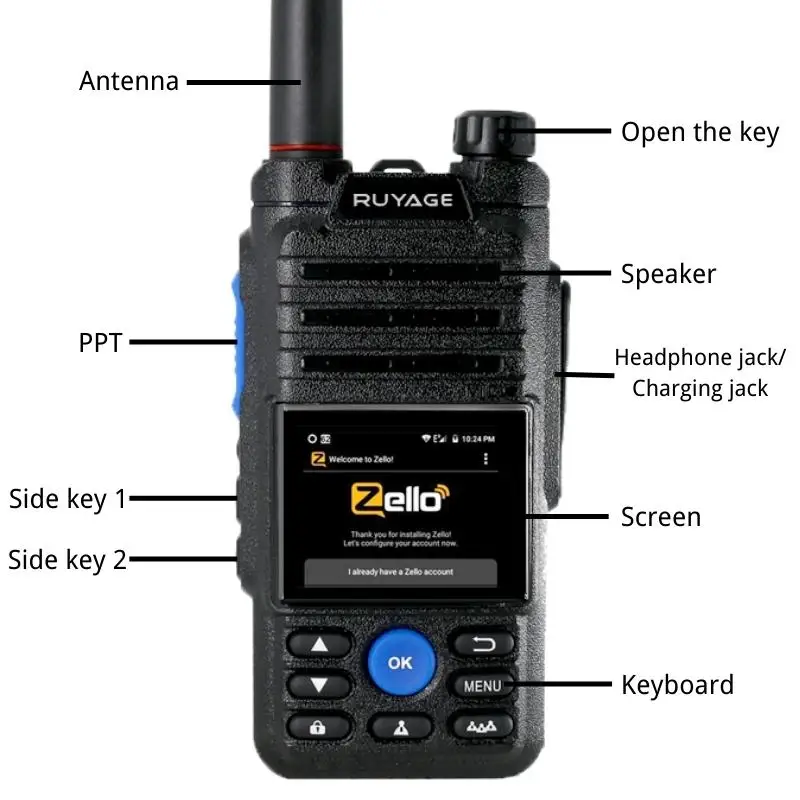 Ruyage-Talkie Walperforé ZL20, radio 4G with SIM card, WiFi, Bluetooth,  long range, radio bidirectional injuste professionnelle, 100km on OnBuy