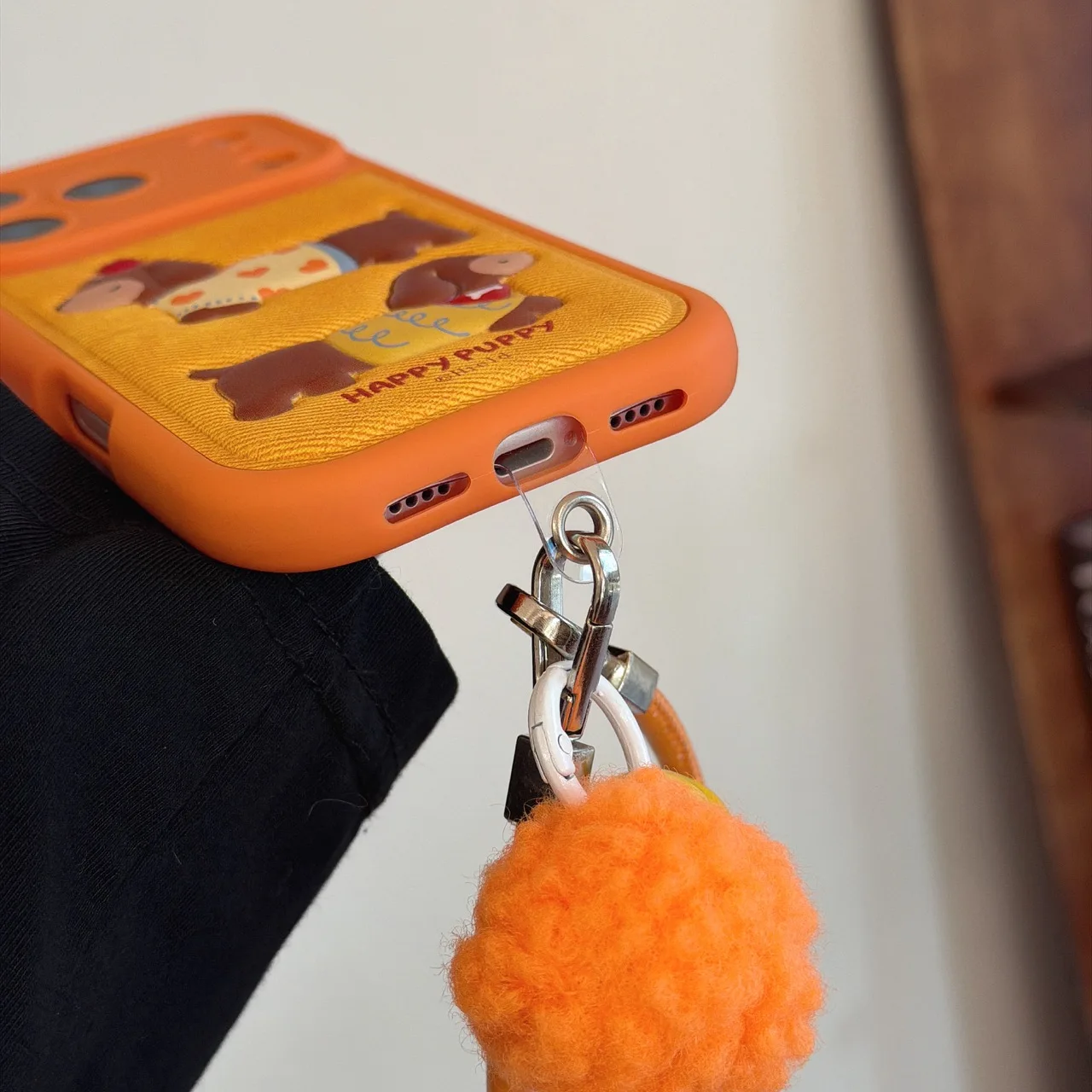 Cute Cartoon Puppy Sausage Dog Phone Case with Leather Rope Strap Cover