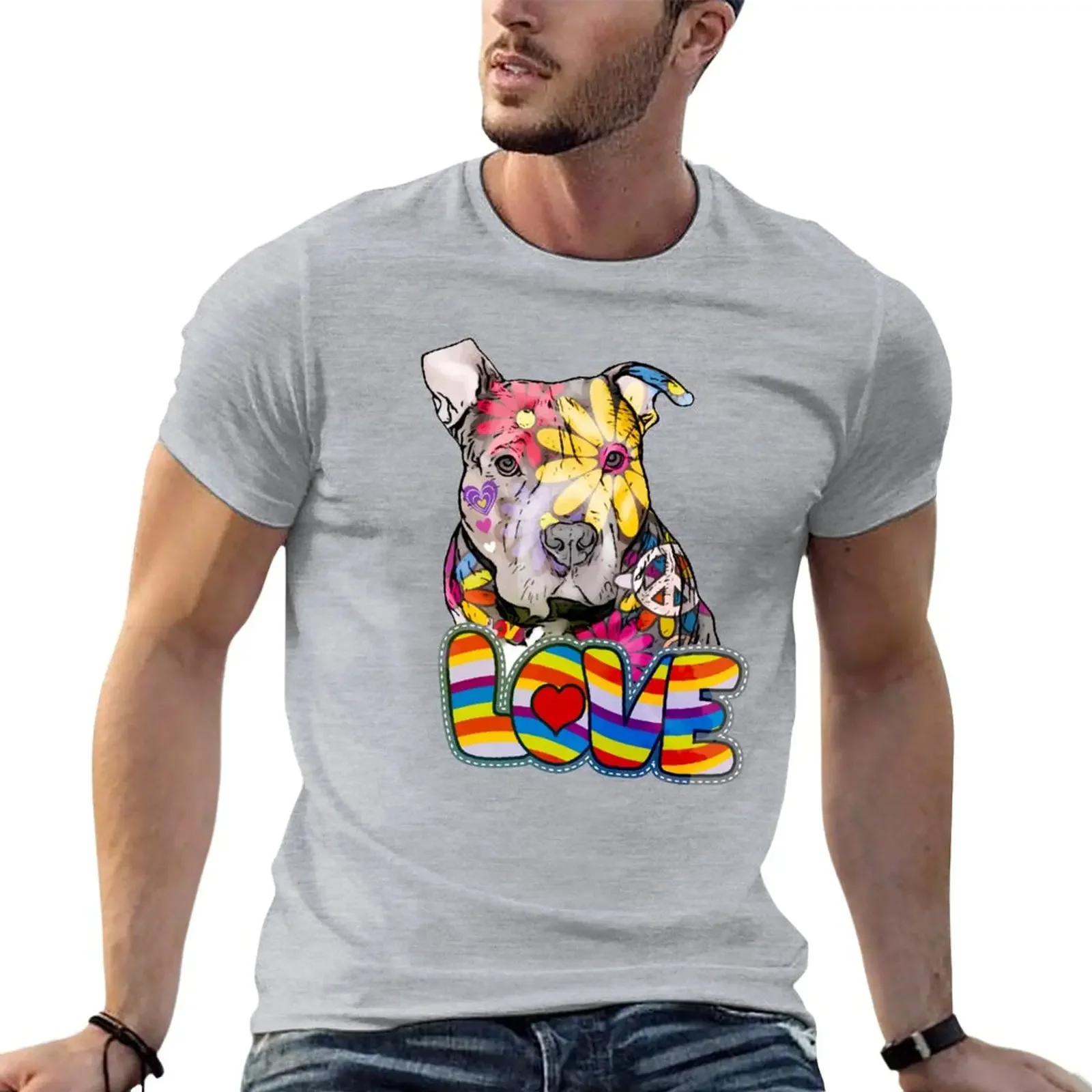 

Peace Love and Pitbulls T-Shirt sublime aesthetic clothes quick-drying Short sleeve tee men