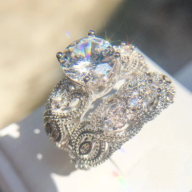 Uloveido Set 3 Anelli Impilabili Con Zirconi – Anelli Fidanzamento E Sposa In Ottone Placcato Argento – Con Sacchetto Regalo - 2