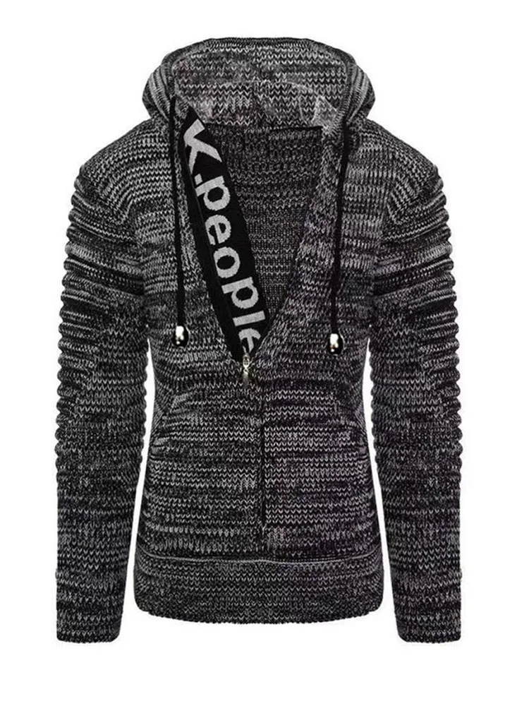 

Men's Long Sleeve Letter Knitted Hoodied Pullover Sweater