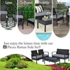 4PCS Patio Rattan Furniture Set, Outdoor Wicker Conversation Set with Tempered Glass Coffee Table, Seat Cushions 6