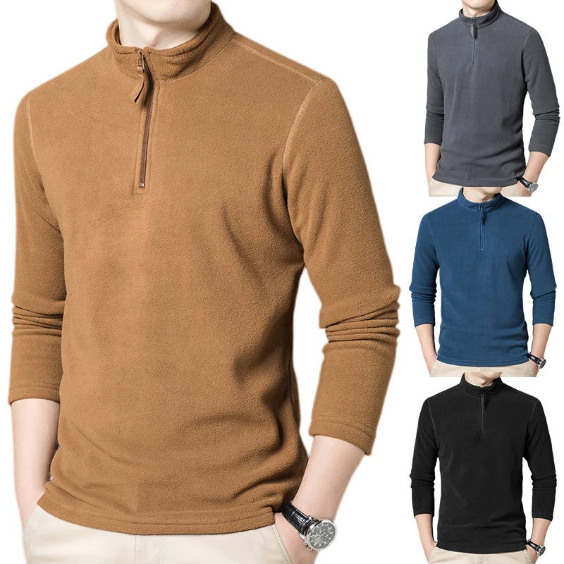 AutumnOutdoorMensTacticalFleeceHikingSweaters13ZipperStand