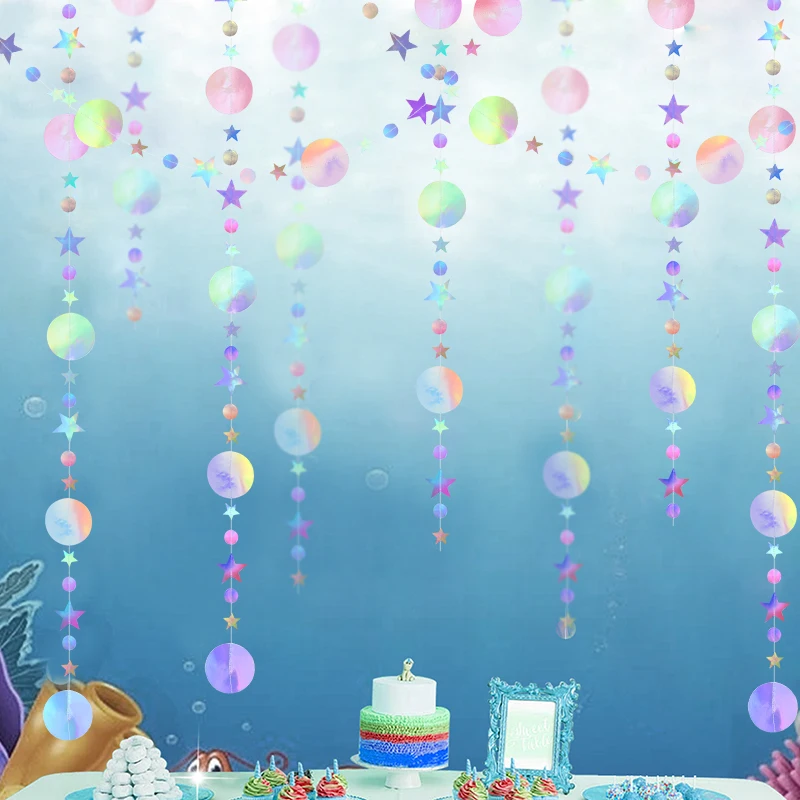 Party Decorations Christmas Decorations Birthday Banner Laser Mirror Paper Star Dot Garland Wedding Kids 1st Mermaid Birthday Party Decoration Baby Shower Christmas Hanging Banner