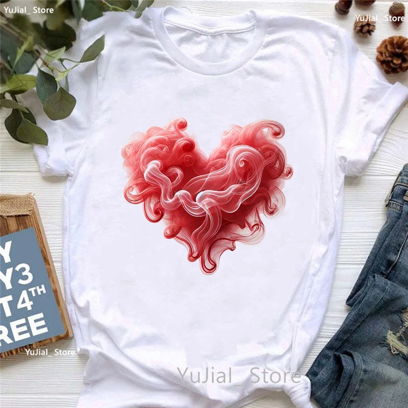 Rauch Herz Liebe gedruckt T-Shirt Mädchen Sommer Mode Kurzarm T-Shirt Frauen ästhetische Kleidung T-Shirt weiblich – Detail 5