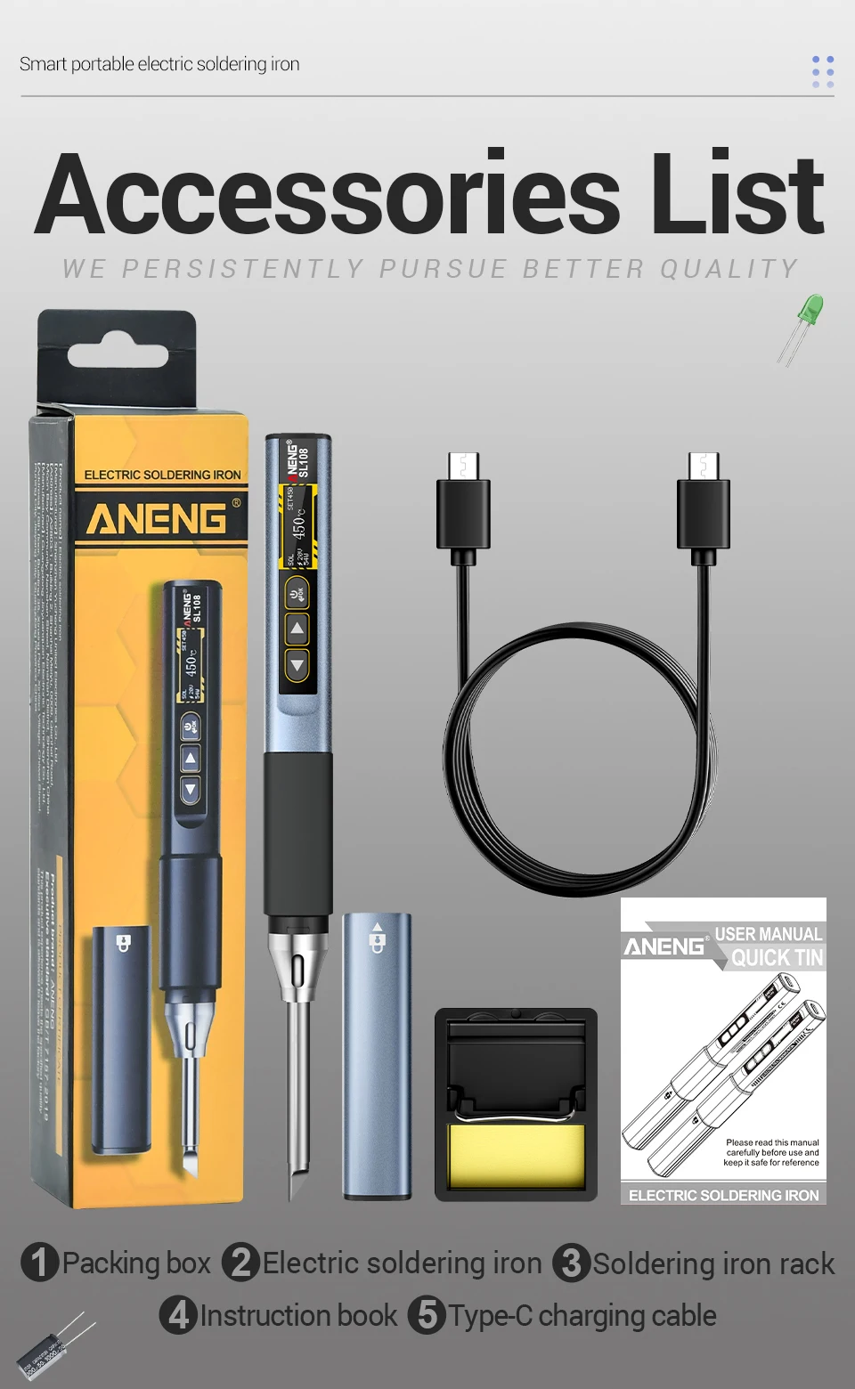 Kit de Ferro de Soldar Elétrico ANENG SL108 Vista 10