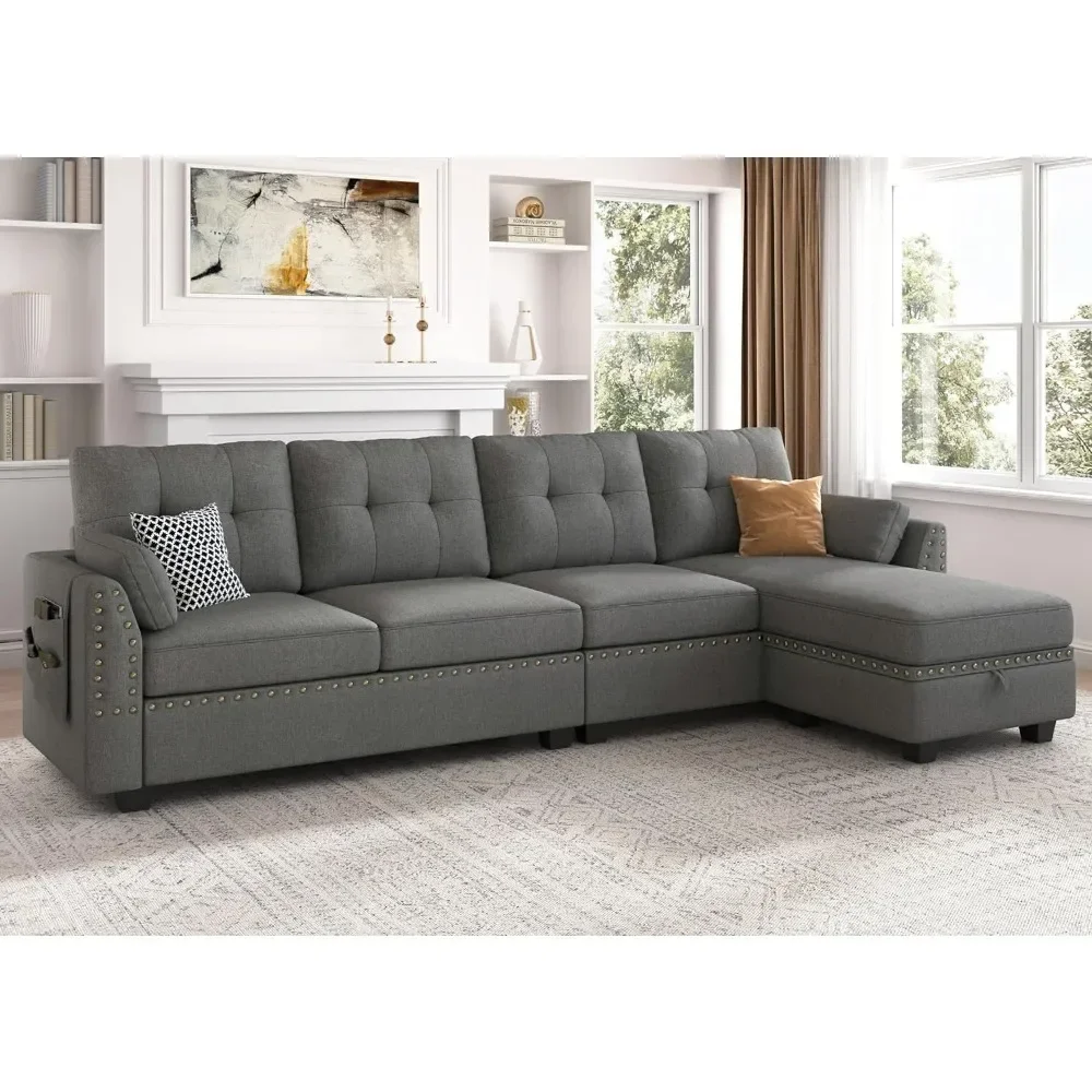 

Reversible Sectional Sofa L-Shape Sofa Convertible Couch 4-Seater Sofas Sectional for Apartment Dark Grey