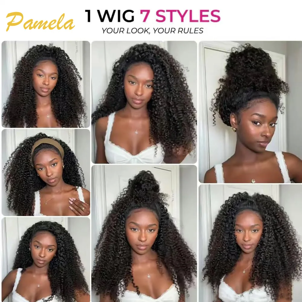 Half Wig Human Hair 250% Density Curly Deep Wave Wig for Women Glueless Wear And Go Wigs Beginner Friendly With Drawstring