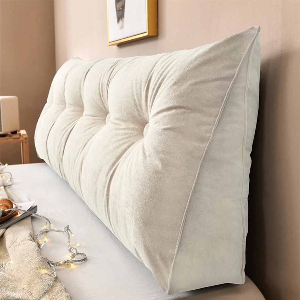 Triangular wedge Bed backrest pillow,Large big Washable Bedside back cushions,Three-dimensional Headboard cushion,Solid color Tatami Reading backrest cushion-Beige 60X50X20cm 